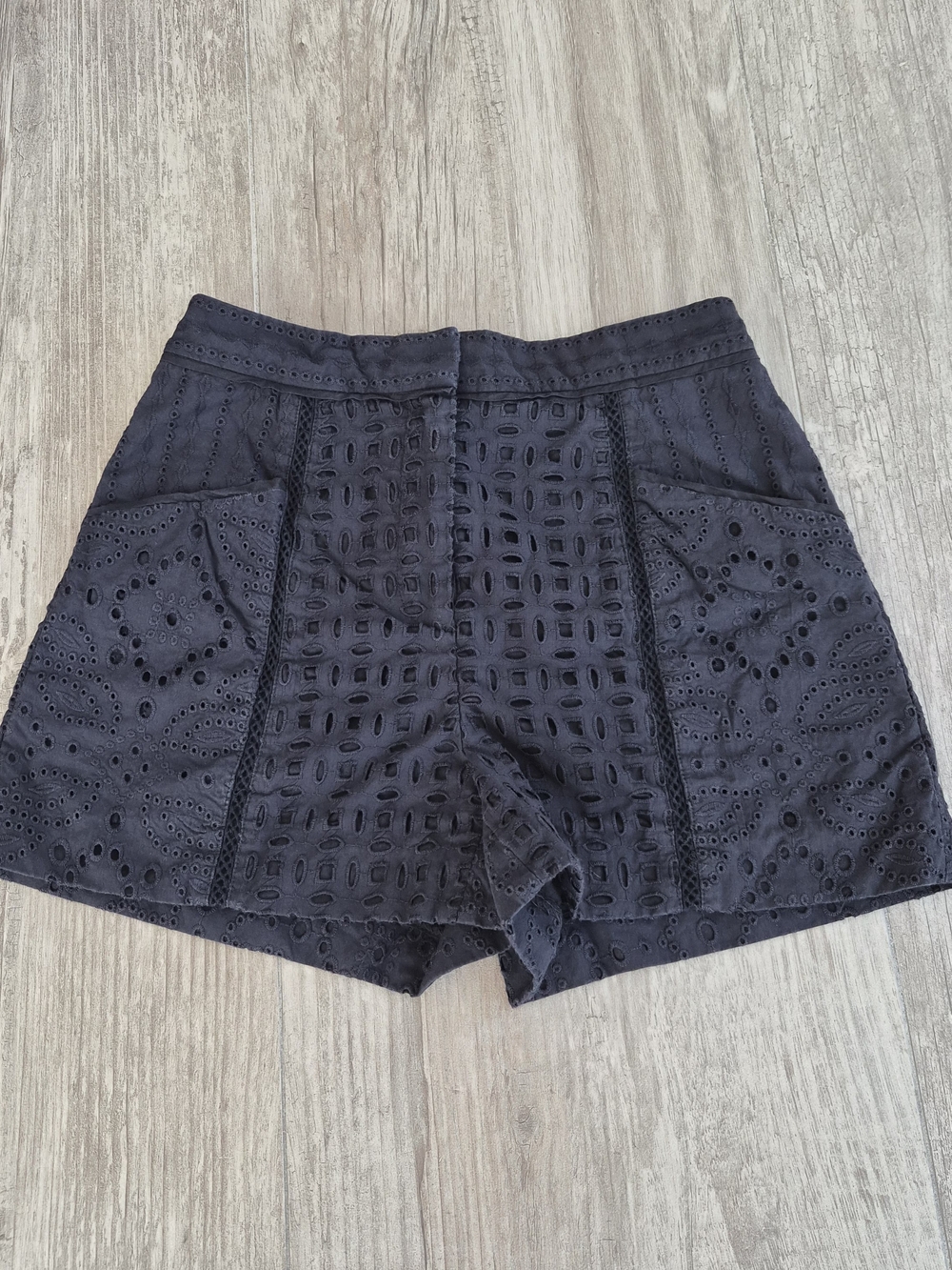 Veronica Beard Fabian Black Eyelet High-Waist Cotton Shorts
